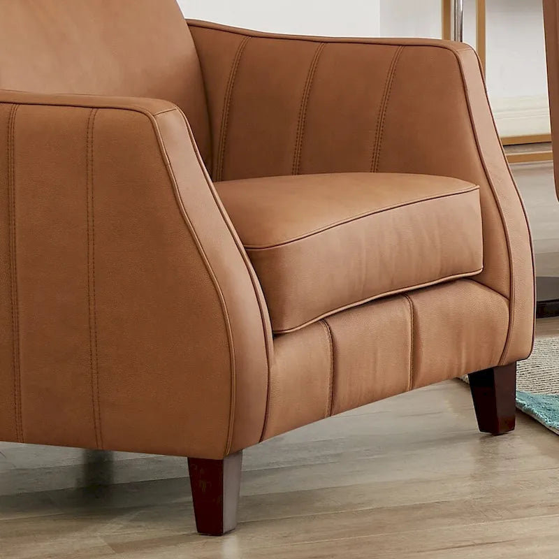Silla de cuero de grano superior con espuma viscoelástica de plumas y resortes