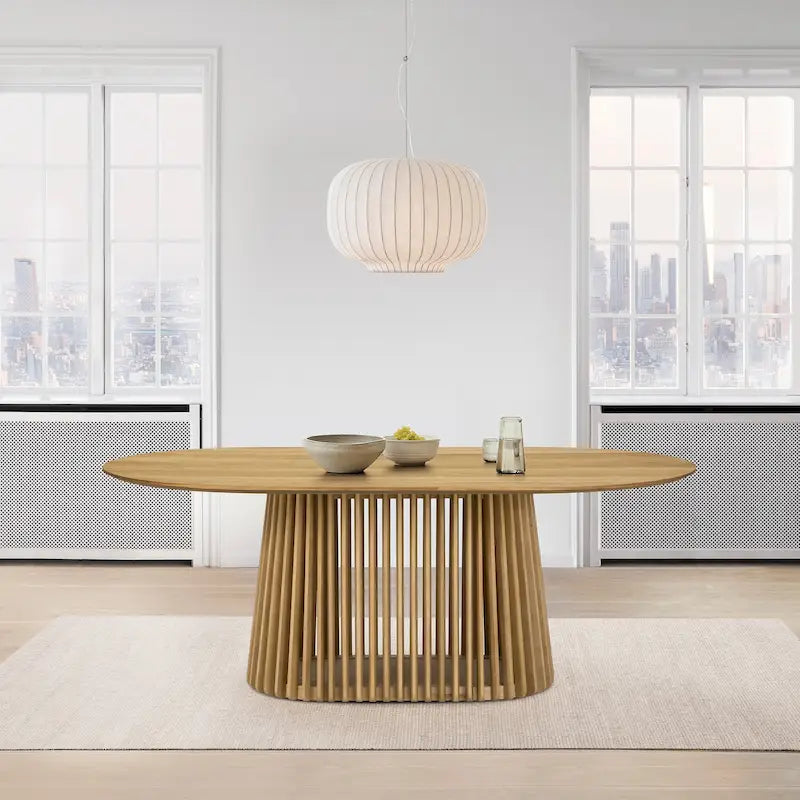 Solid Wood Oval Dining Table with Slatted Pedestal Base