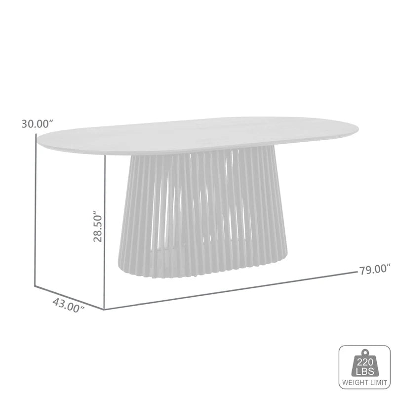 Solid Wood Oval Dining Table with Slatted Pedestal Base