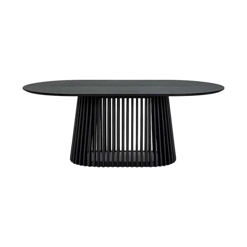 Solid Wood Oval Dining Table with Slatted Pedestal Base