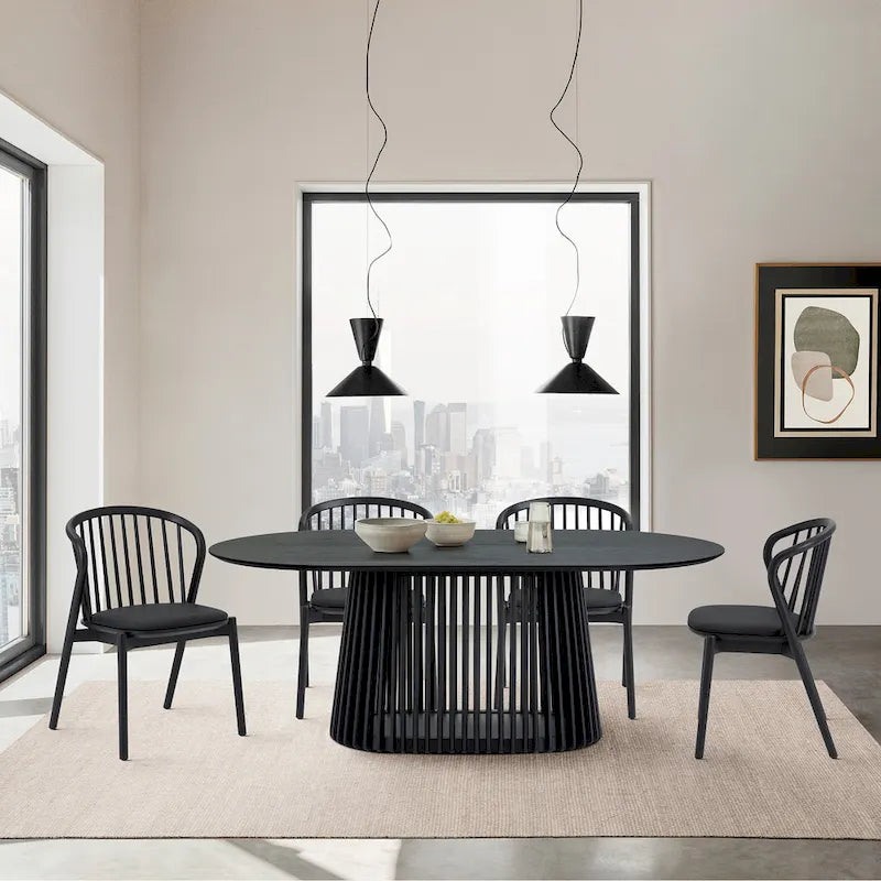 Solid Wood Oval Dining Table with Slatted Pedestal Base