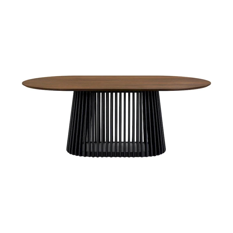 Solid Wood Oval Dining Table with Slatted Pedestal Base
