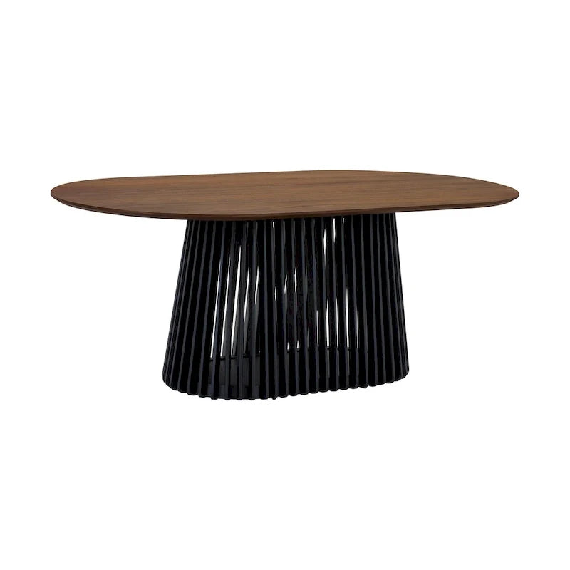 Solid Wood Oval Dining Table with Slatted Pedestal Base