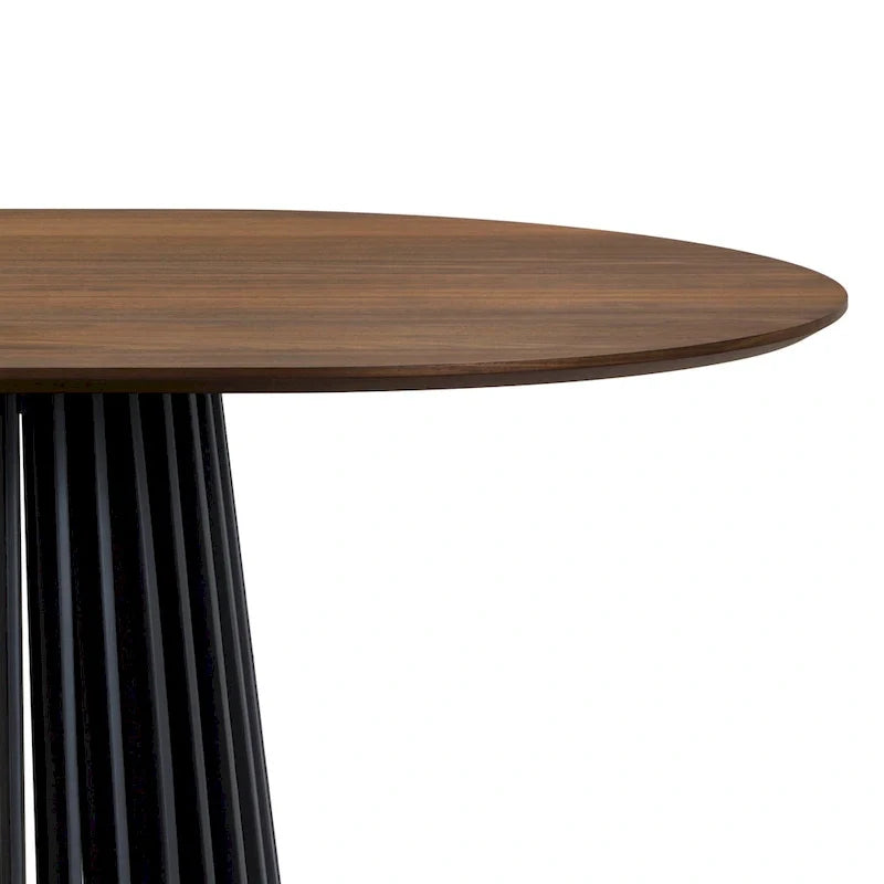 Solid Wood Oval Dining Table with Slatted Pedestal Base