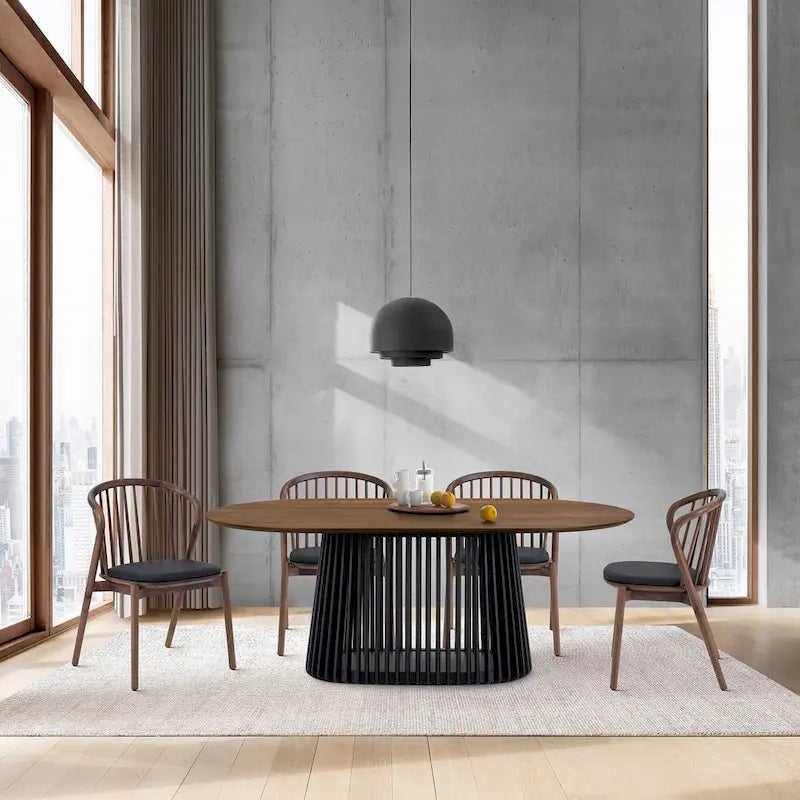 Solid Wood Oval Dining Table with Slatted Pedestal Base