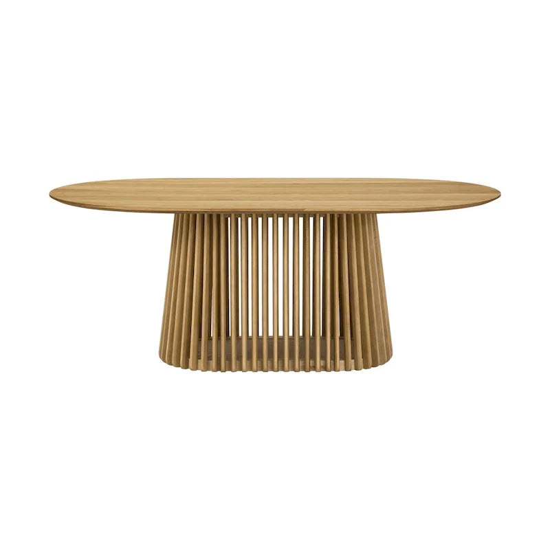 Solid Wood Oval Dining Table with Slatted Pedestal Base