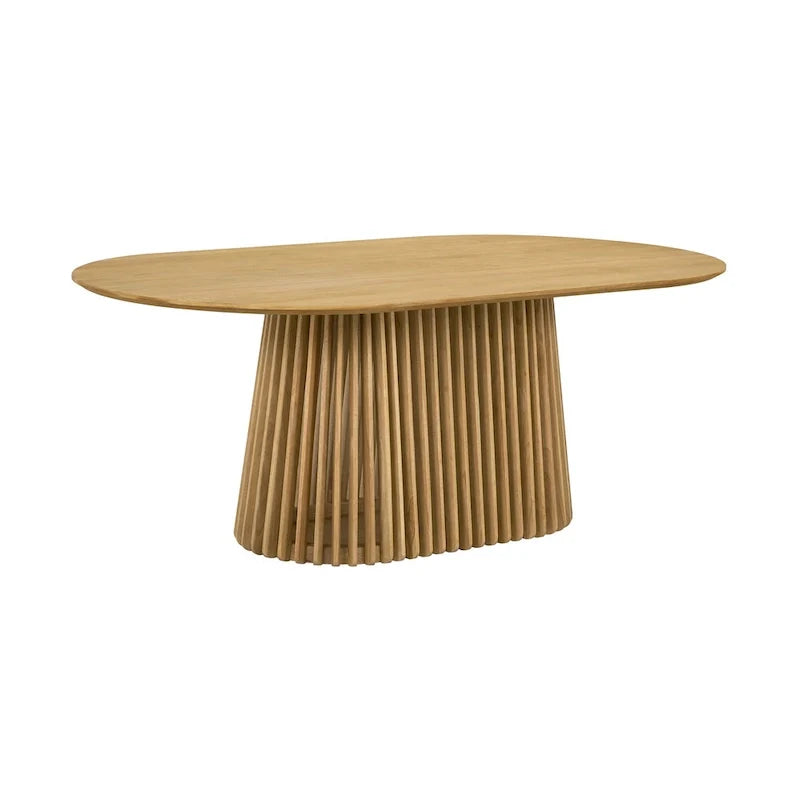 Solid Wood Oval Dining Table with Slatted Pedestal Base