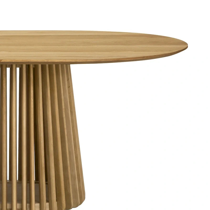 Solid Wood Oval Dining Table with Slatted Pedestal Base
