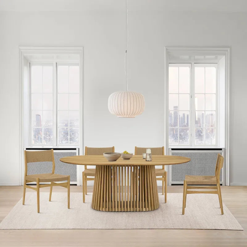 Solid Wood Oval Dining Table with Slatted Pedestal Base