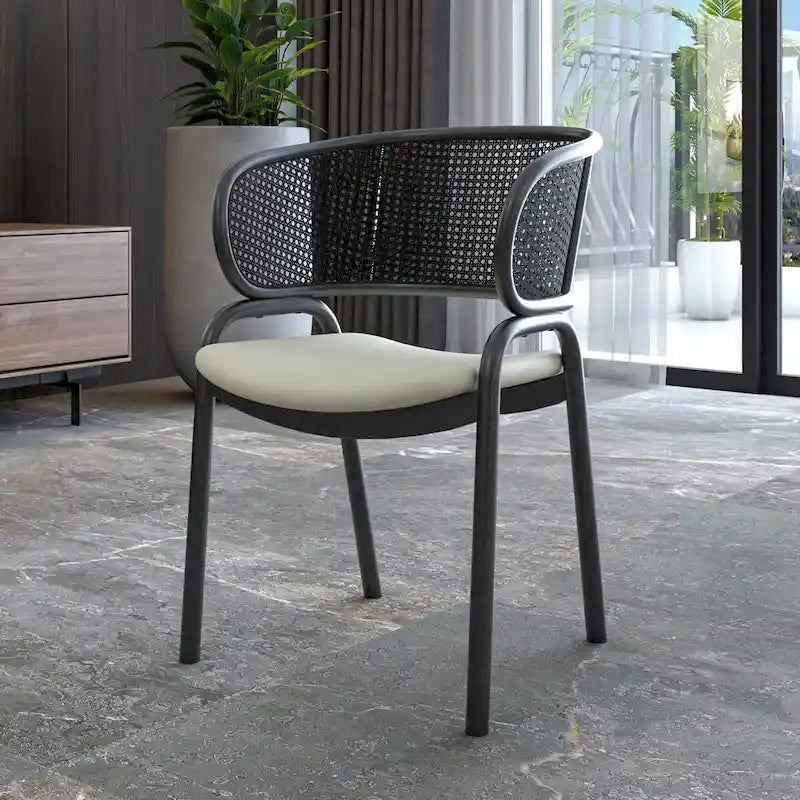 Modern Upholstered Dining Chair with Cozy Armchair and Black Iron Legs