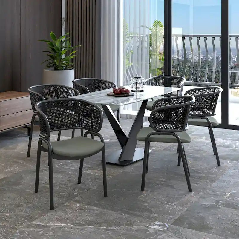 Modern Upholstered Dining Chair with Cozy Armchair and Black Iron Legs