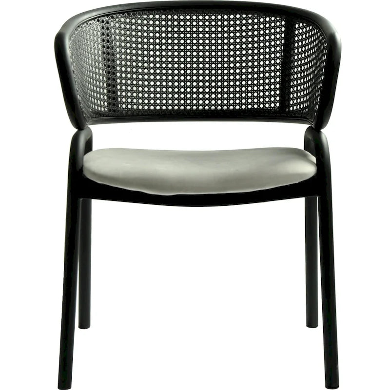 Silla de comedor moderna tapizada, con cómodo diseño de sillón y patas de hierro negro