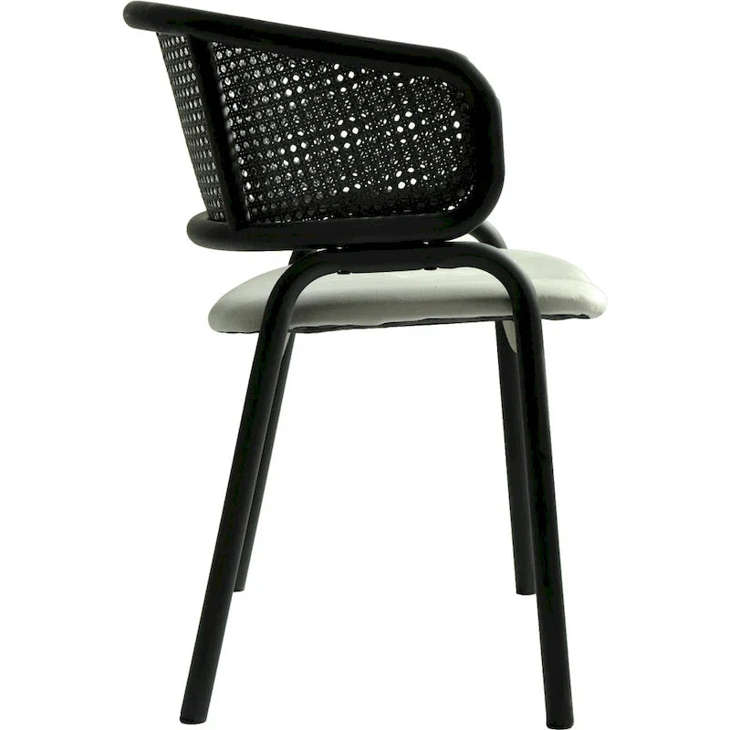 Silla de comedor moderna tapizada, con cómodo diseño de sillón y patas de hierro negro