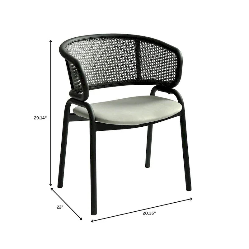 Silla de comedor moderna tapizada, con cómodo diseño de sillón y patas de hierro negro