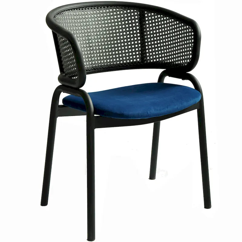Silla de comedor moderna tapizada, con cómodo diseño de sillón y patas de hierro negro