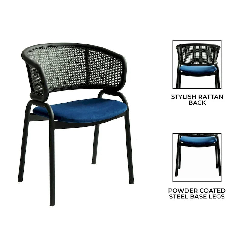 Silla de comedor moderna tapizada, con cómodo diseño de sillón y patas de hierro negro