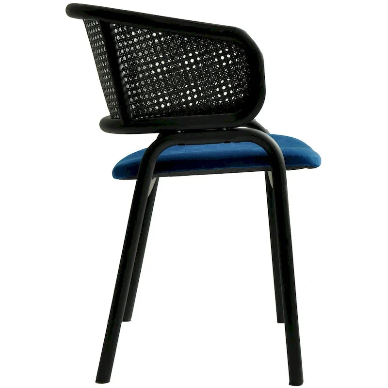 Silla de comedor moderna tapizada, con cómodo diseño de sillón y patas de hierro negro