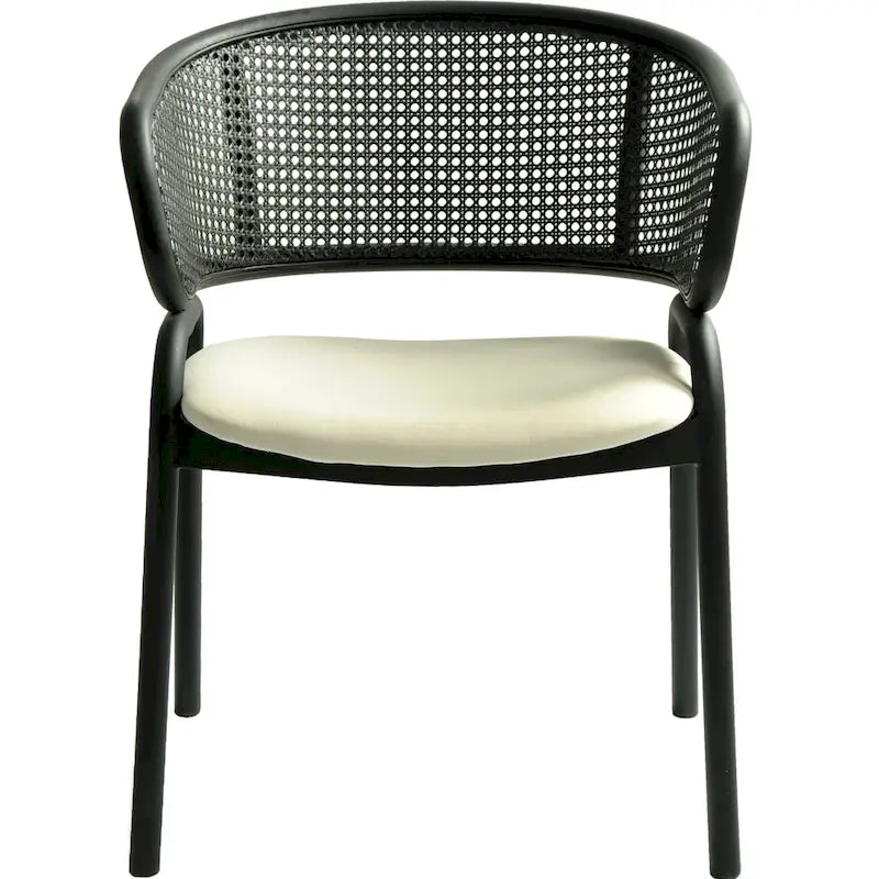 Silla de comedor moderna tapizada, con cómodo diseño de sillón y patas de hierro negro