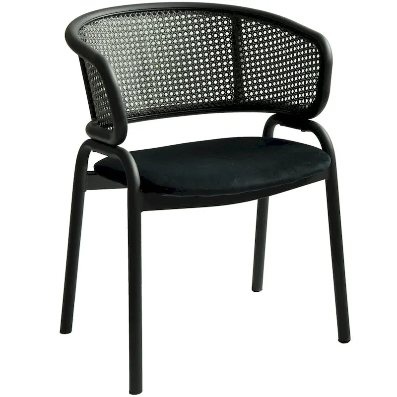 Silla de comedor moderna tapizada, con cómodo diseño de sillón y patas de hierro negro