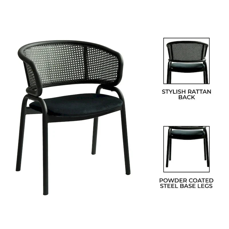 Silla de comedor moderna tapizada, con cómodo diseño de sillón y patas de hierro negro