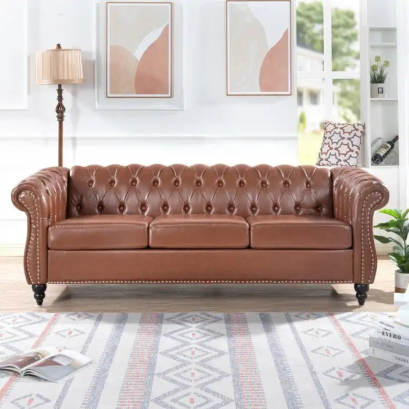Modern Foam And Leather Three-Seater Sofa