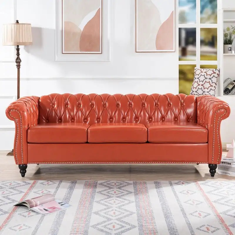 Modern Foam And Leather Three-Seater Sofa