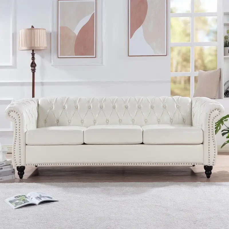 Modern Foam And Leather Three-Seater Sofa