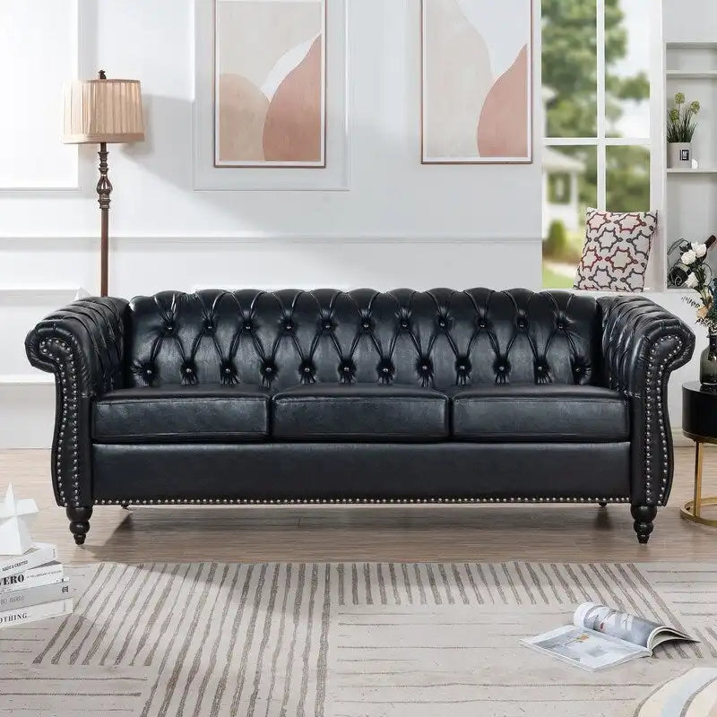 Modern Foam And Leather Three-Seater Sofa