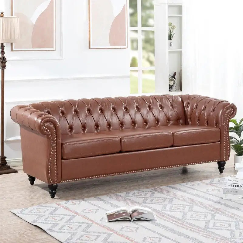 Modern Foam And Leather Three-Seater Sofa