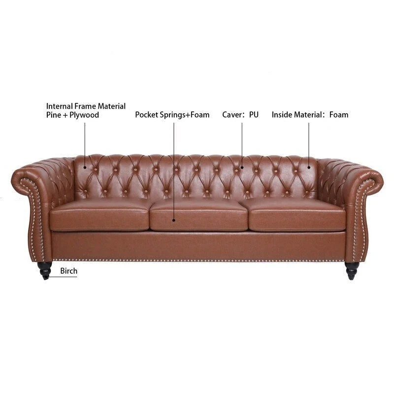 Modernes Sofa für drei Personen aus Schaumstoff und Leder