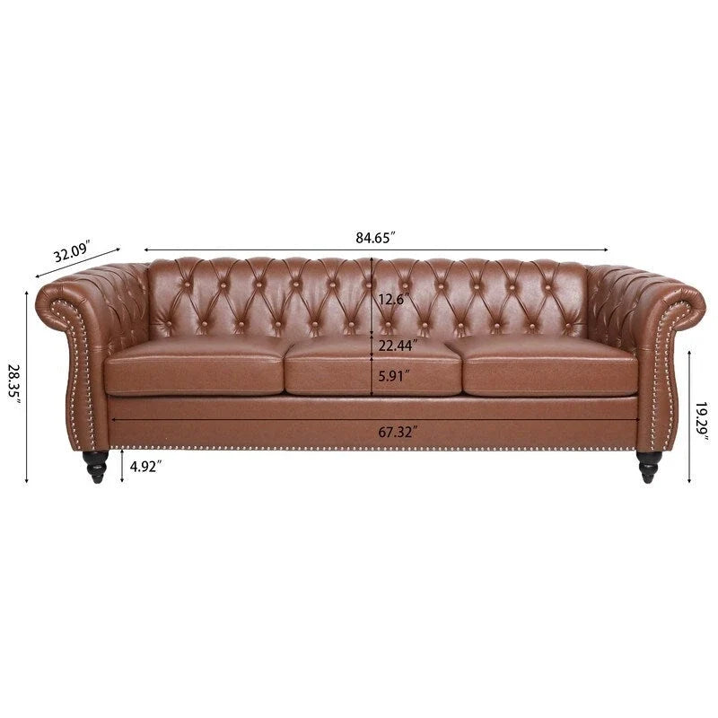Modernes Sofa für drei Personen aus Schaumstoff und Leder