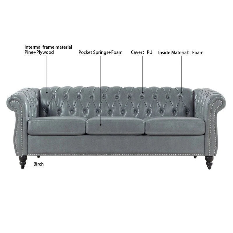 Modernes Sofa für drei Personen aus Schaumstoff und Leder