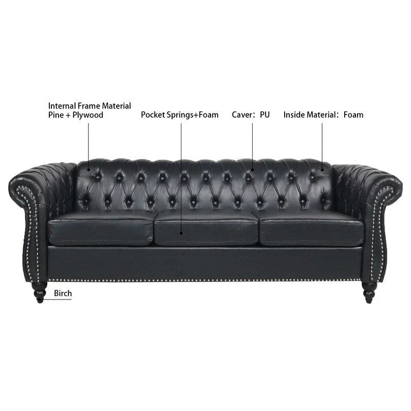 Modernes Sofa für drei Personen aus Schaumstoff und Leder