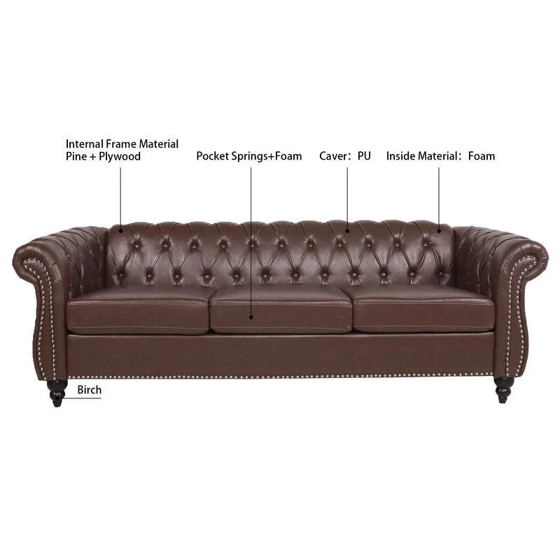 Modernes Sofa für drei Personen aus Schaumstoff und Leder