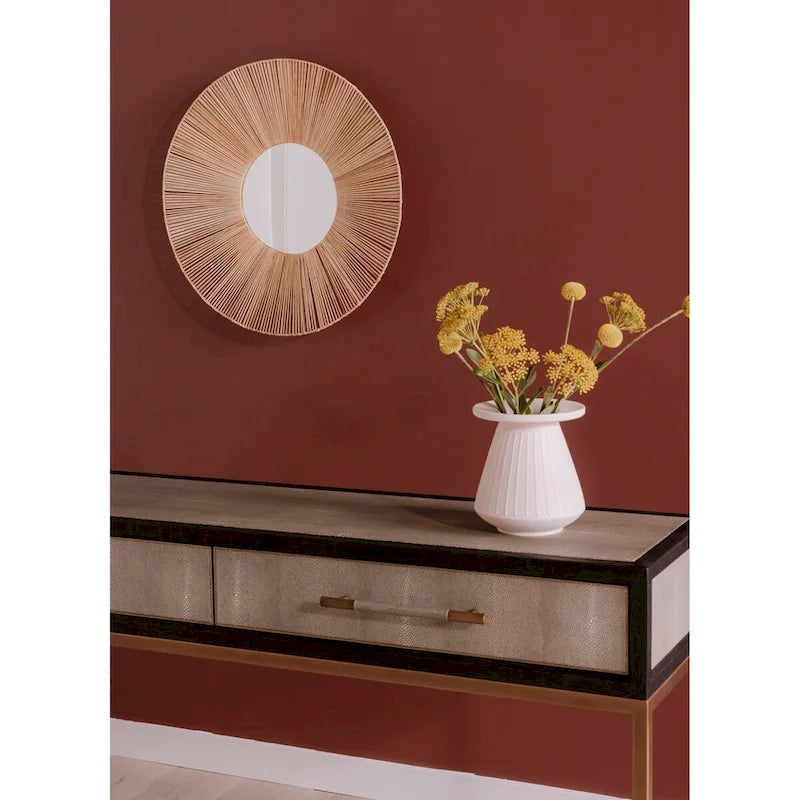 Art Deco Solid Wood AndVegan Leather Shagreen With Brass Accents Console Table