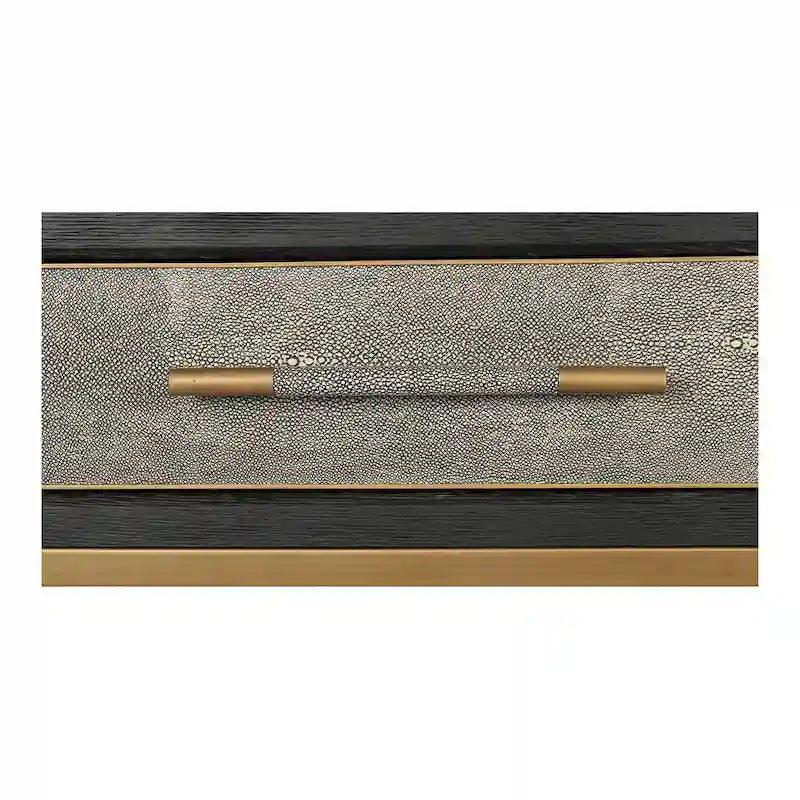 Art Deco Solid Wood AndVegan Leather Shagreen With Brass Accents Console Table