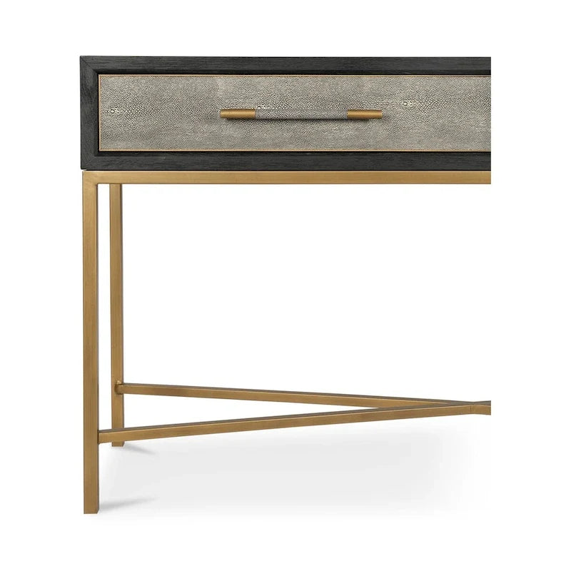 Art Deco Solid Wood AndVegan Leather Shagreen With Brass Accents Console Table