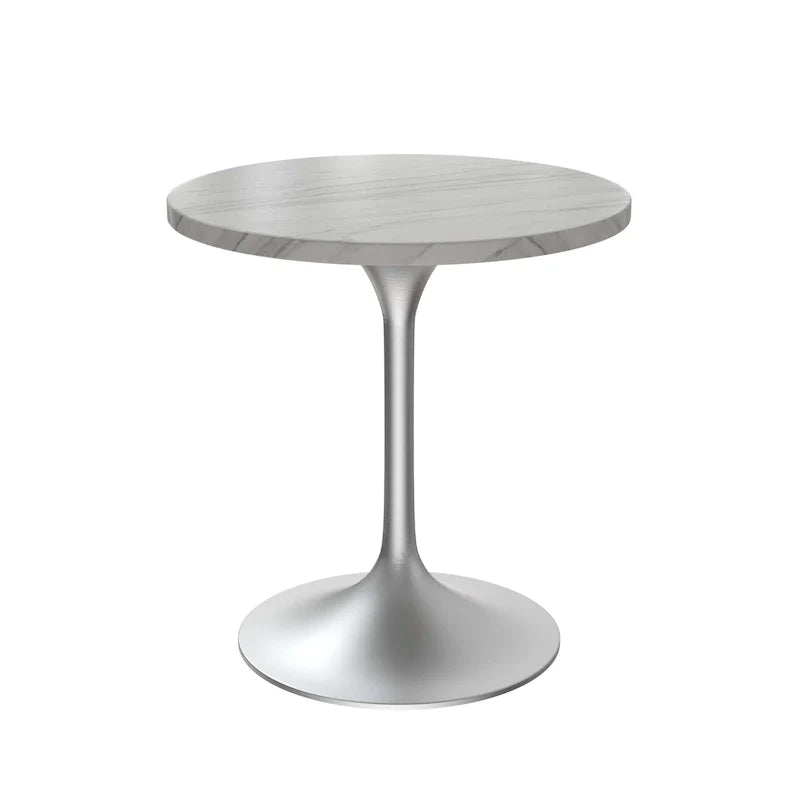 Round Dining Table with Stone TableTop and Brushed Chrome Base