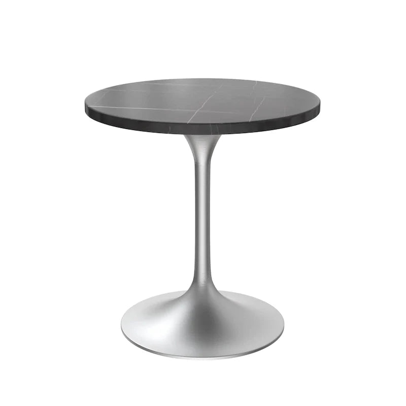 Round Dining Table with Stone TableTop and Brushed Chrome Base